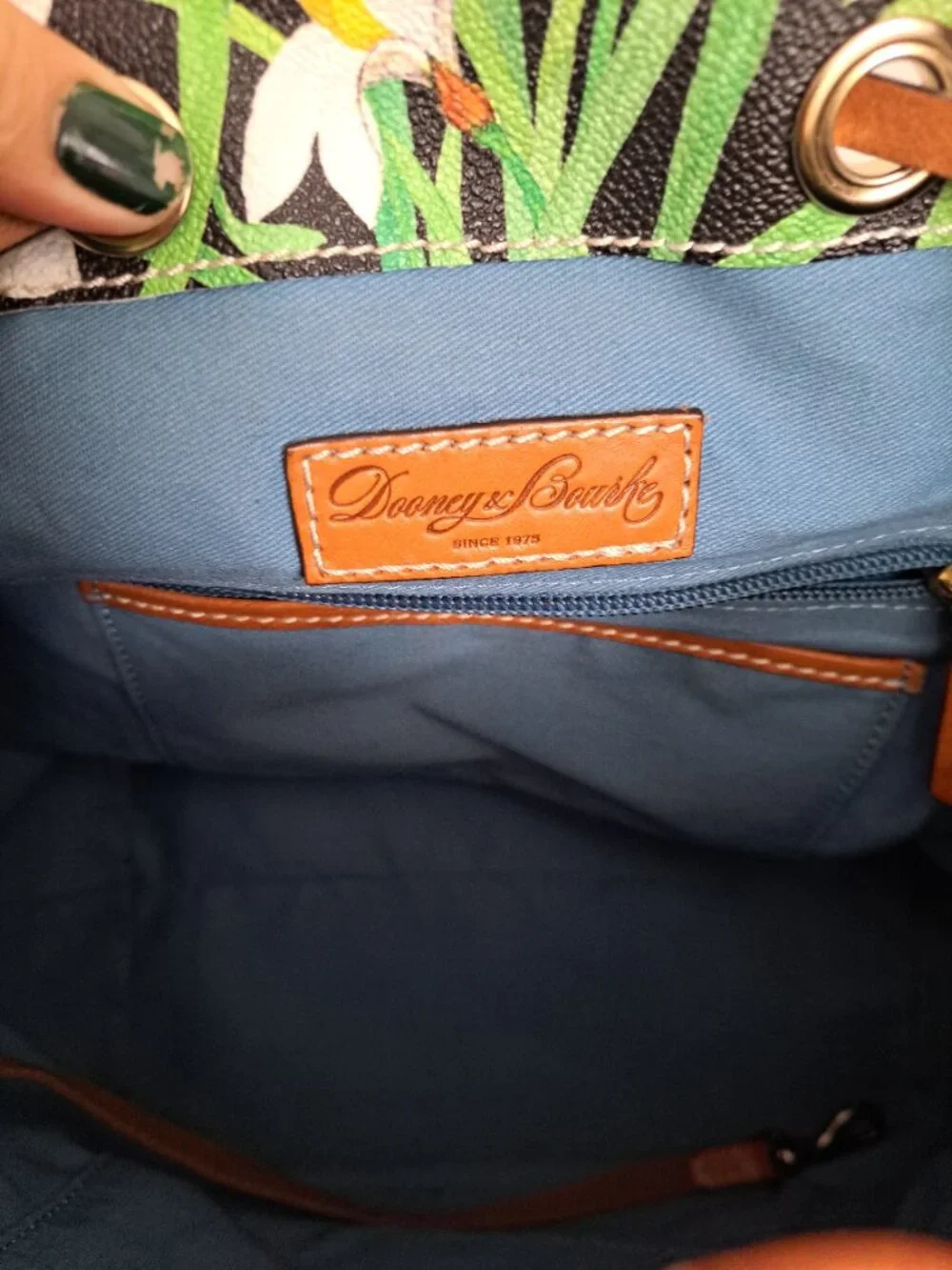Dooney & Bourke Daffodil Tassel Drawstring Bucket Bag Purse Floral Leather Trim